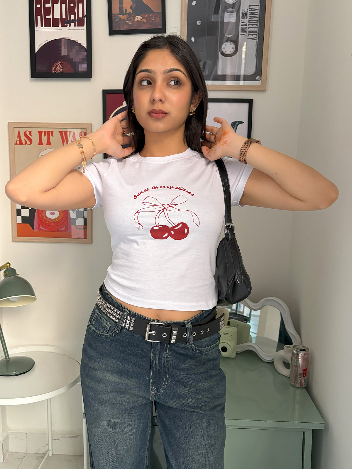 White Sweet Cherry Kisses Graphic Baby Tee
