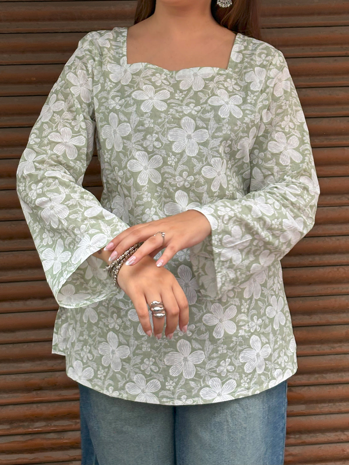 Pallavi Square Neck Flared Sleeve Short Kurti