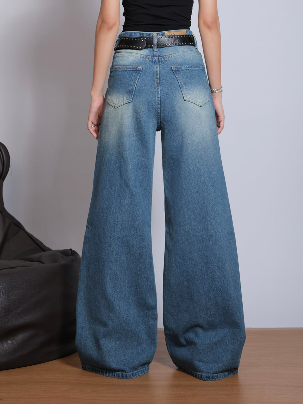 Aqua Blue Vintage Washed Super Wide Leg Jeans 