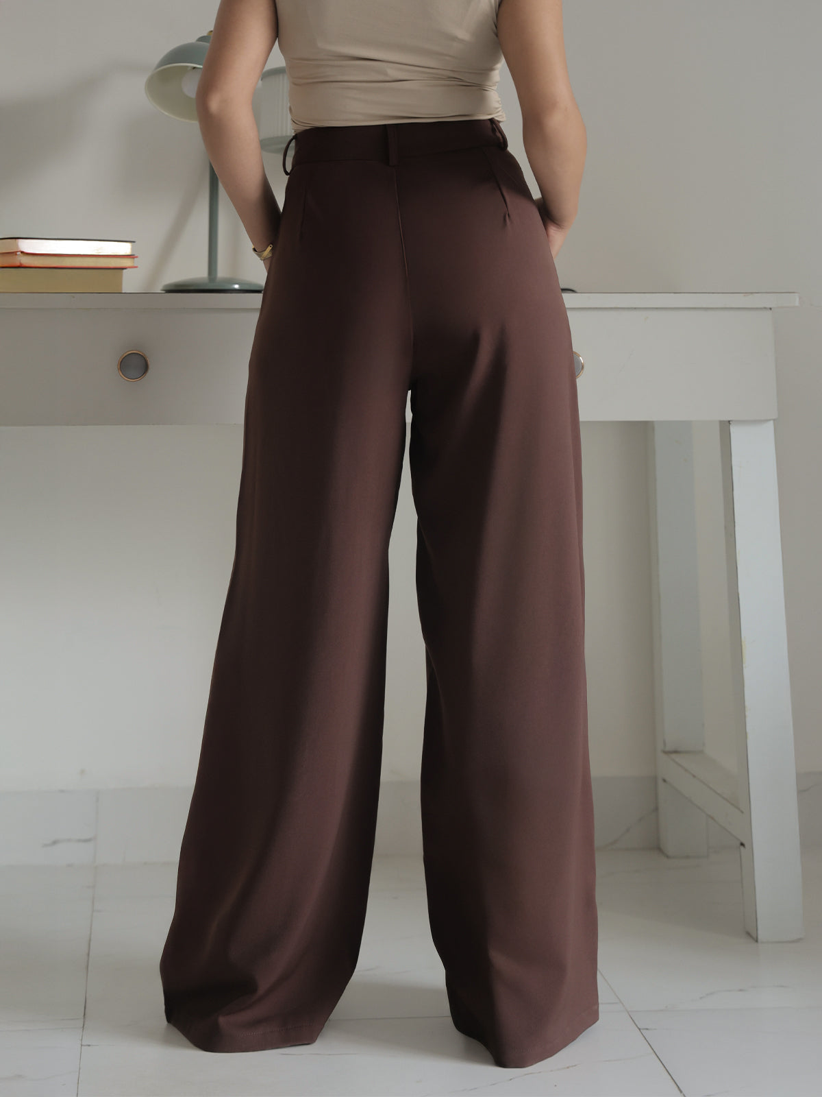 Chocolate Brown Pleated Wide Leg Korean Pants