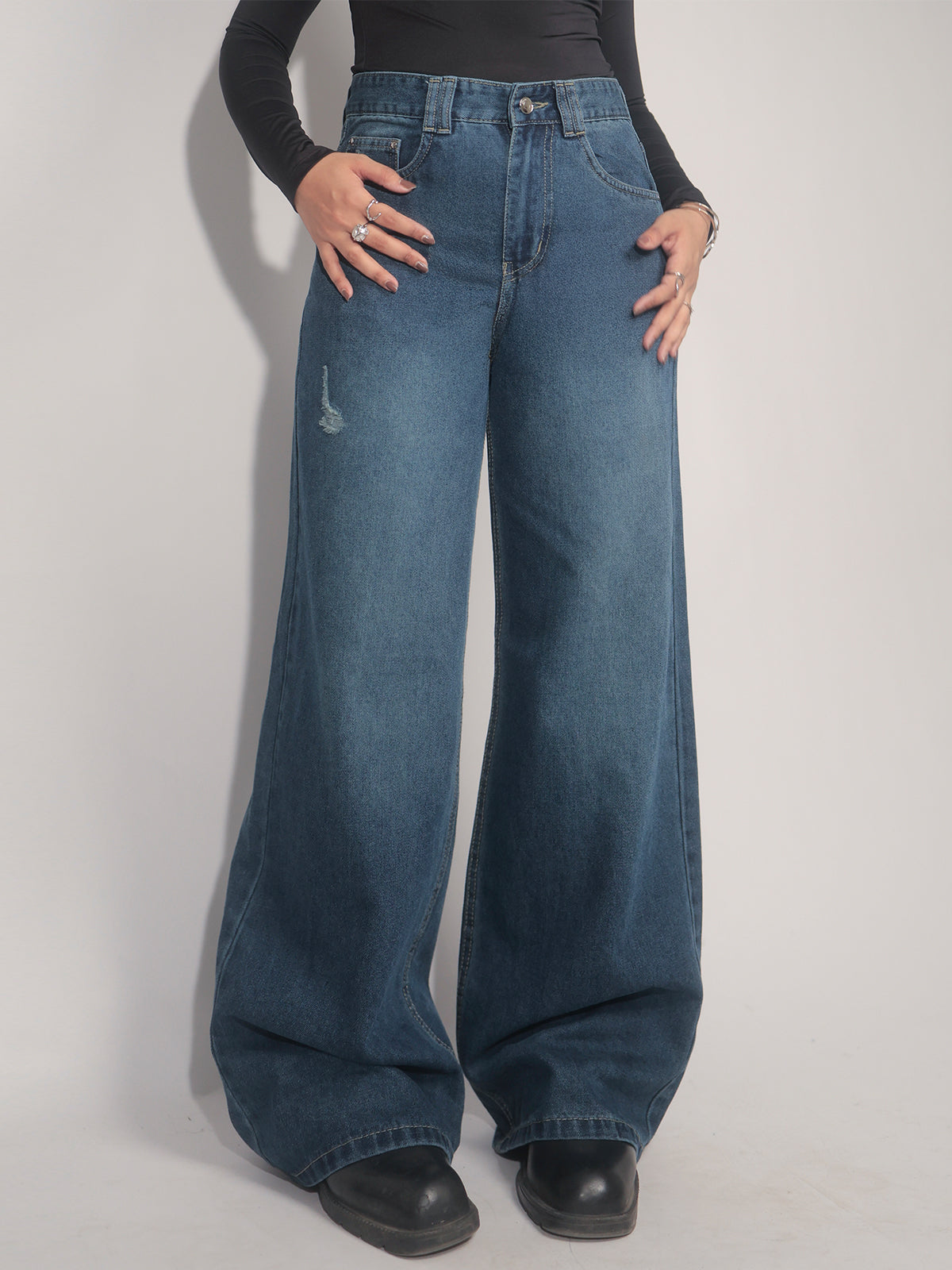 Starlight Blue Washed Wide Leg Jeans