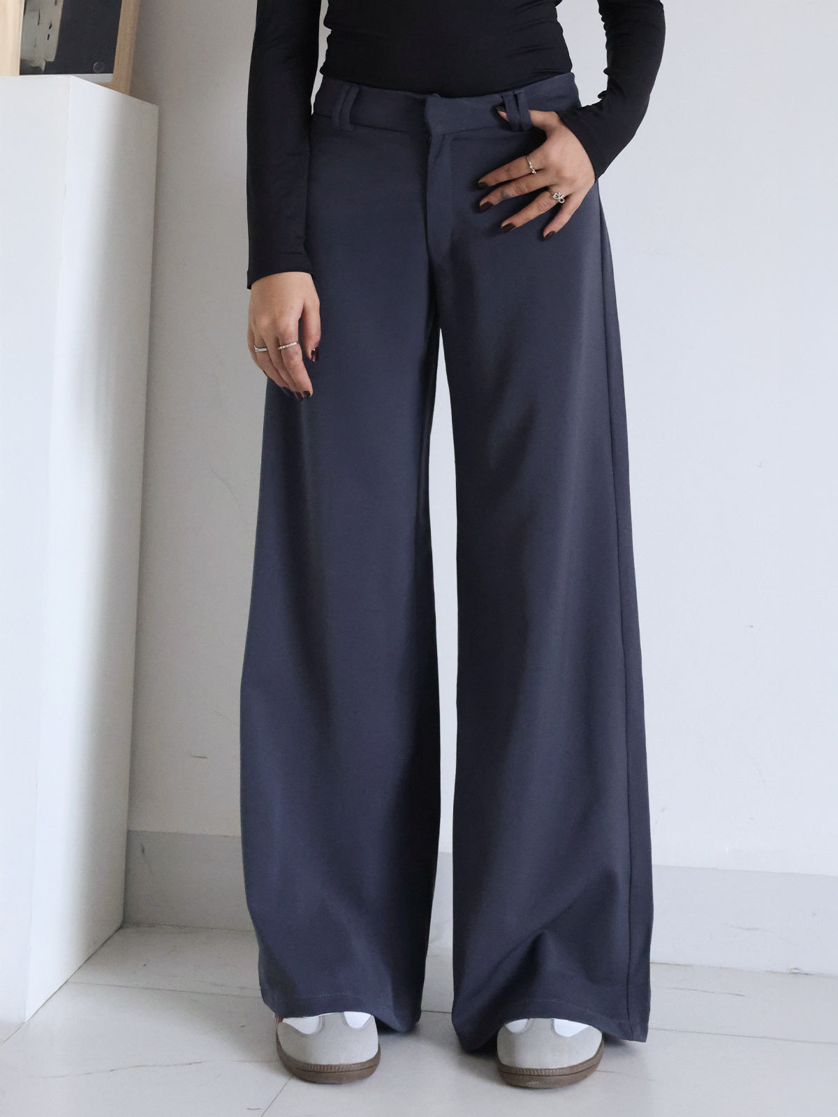Ash Grey Low Waist Wide Leg Korean Pants