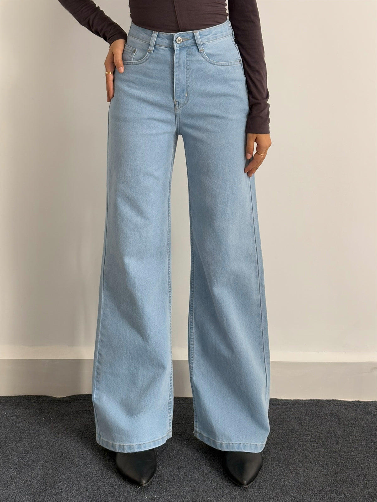 Luxe Cool Blue Cat Whisker Stretchable Wide Leg Jeans