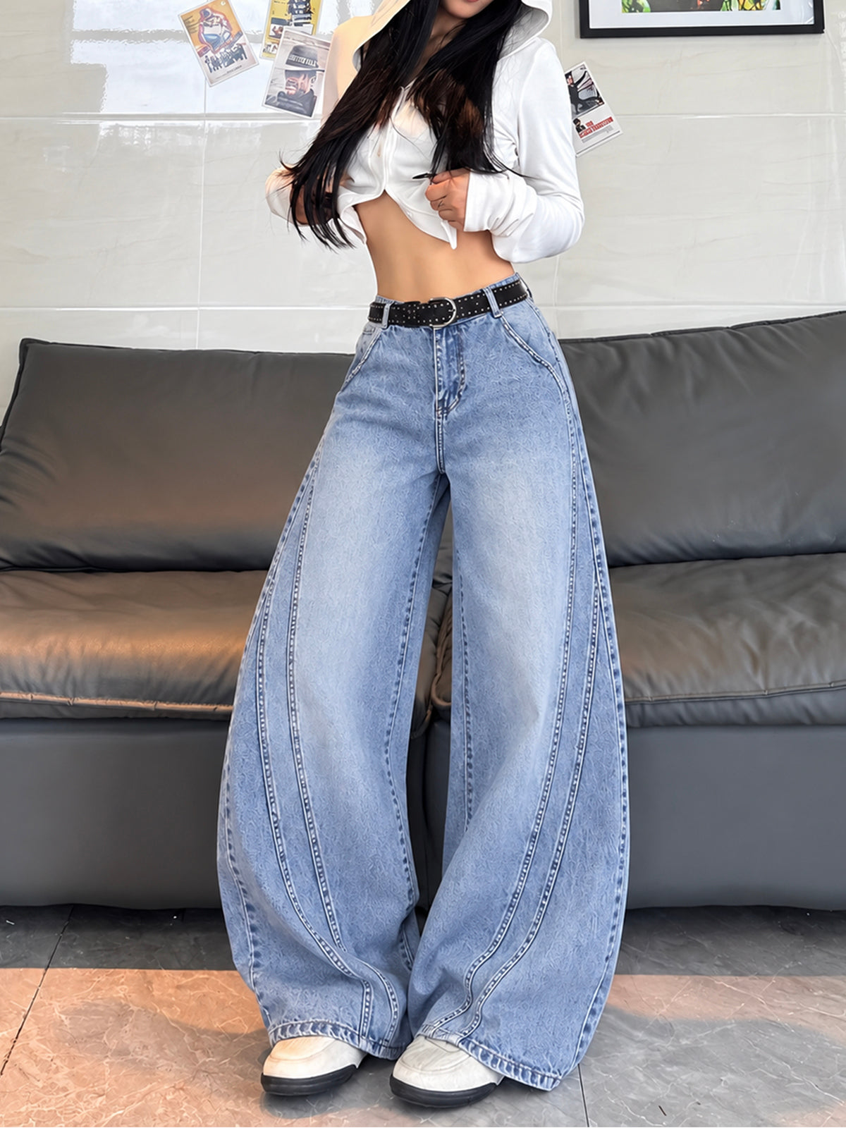Clover Blue Panelled Super Wide Leg Jeans