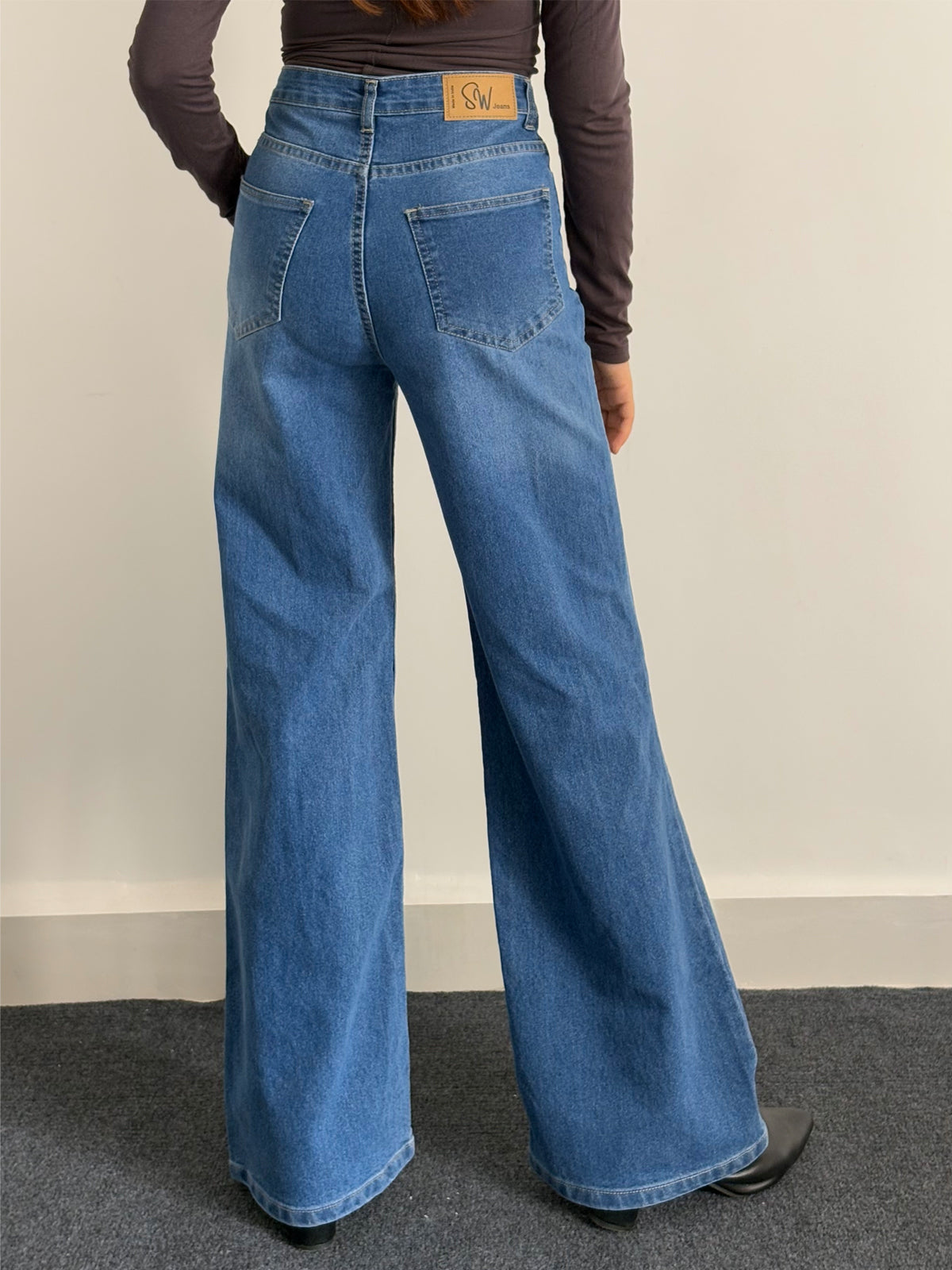 Luxe Oxford Blue Cat Whisker Stretchable Super Wide Leg Jeans