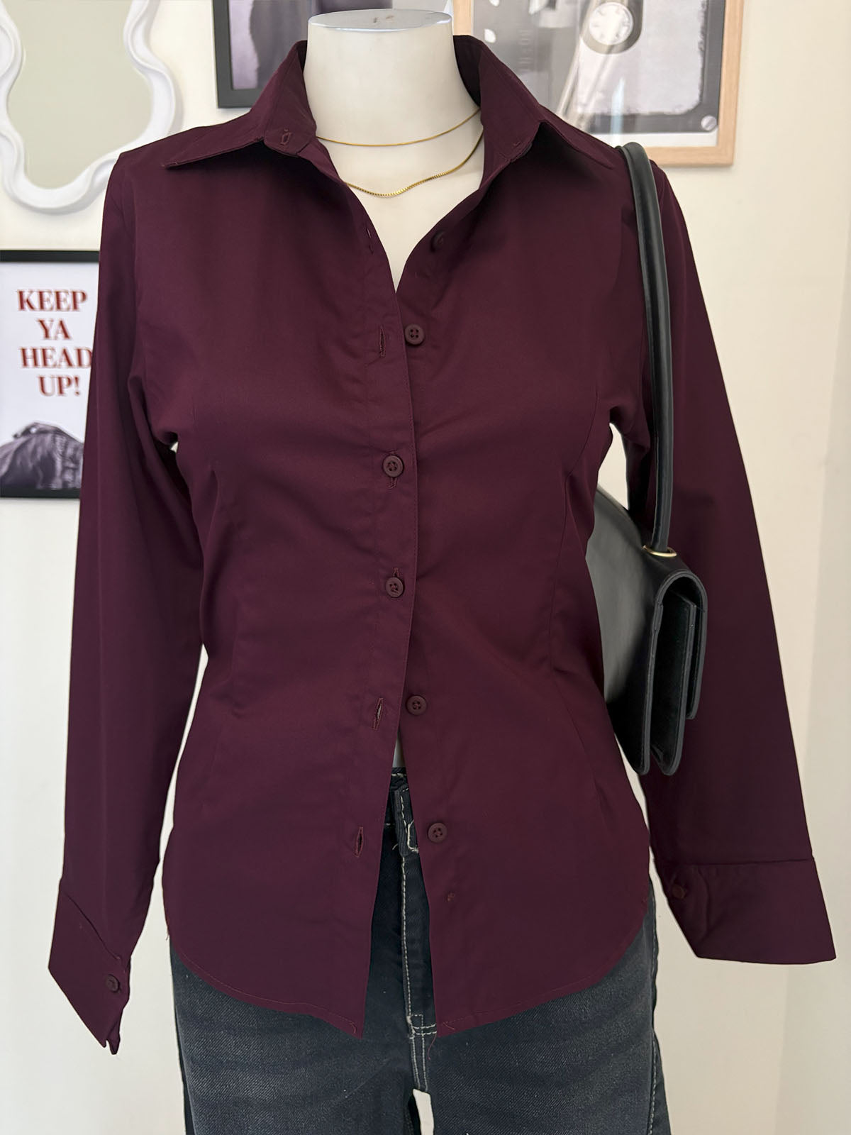 Plum Long Sleeve Y2K Fitted Shirt