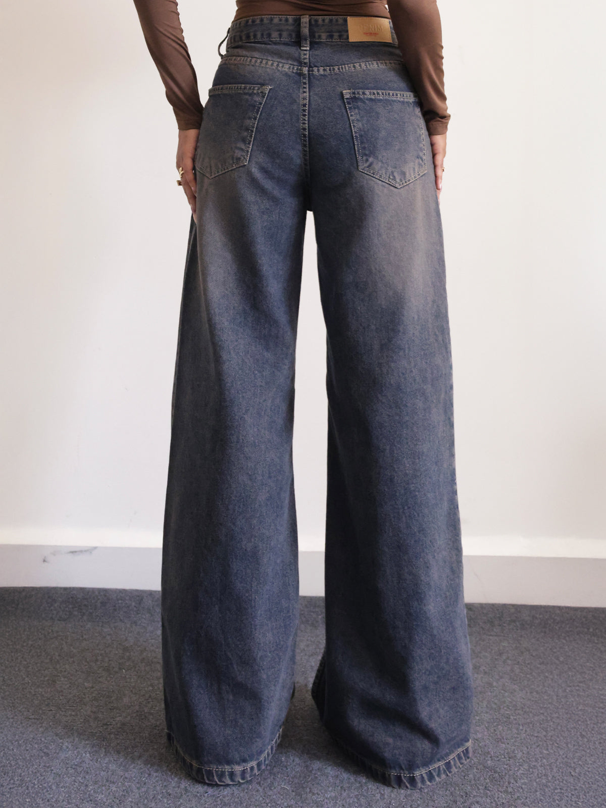 Burnt Blue Panelled Y2K Wide Leg Jeans