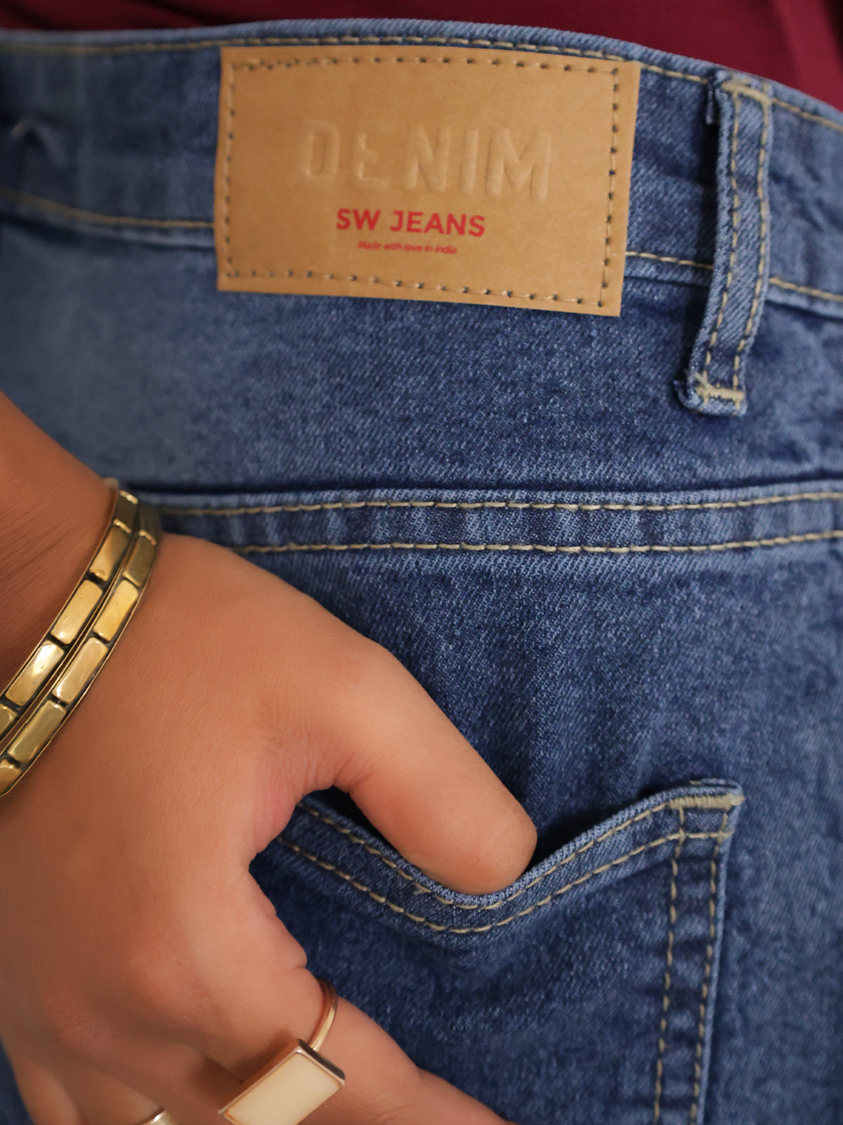 Luxe Drip Blue Washed Stretchable Wide Leg Jeans