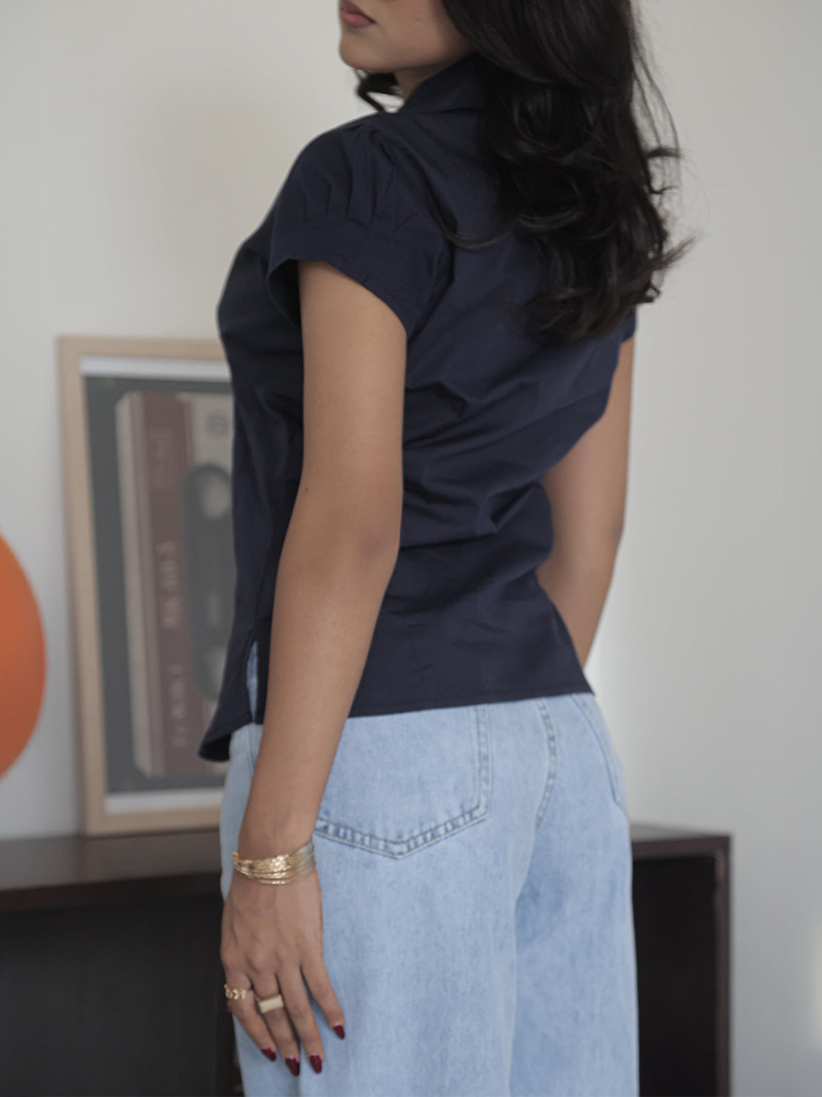 Navy Short Sleeve Y2K Fitted Shirt