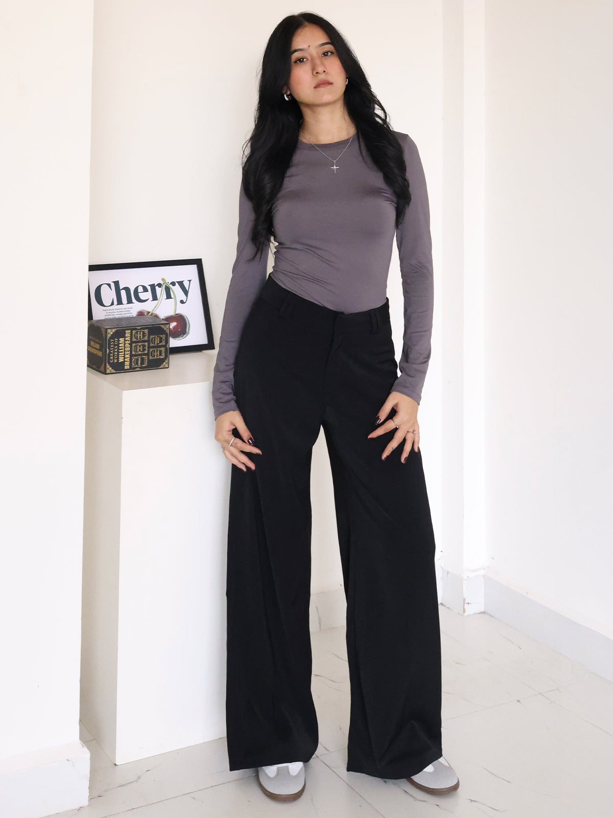 Black Low Waist Wide Leg Korean Pants