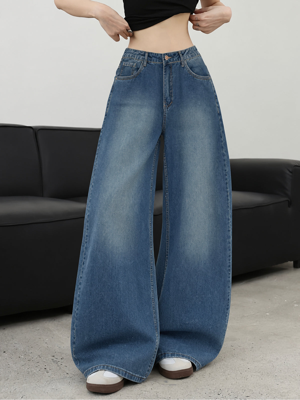 Faded Blue Washed Ultra Wide Leg Jeans
