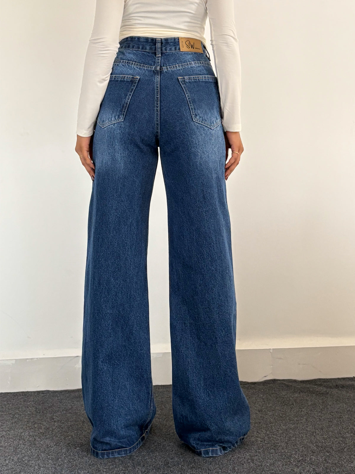 90'S Midnight Blue Whisker Super Wide Leg Jeans