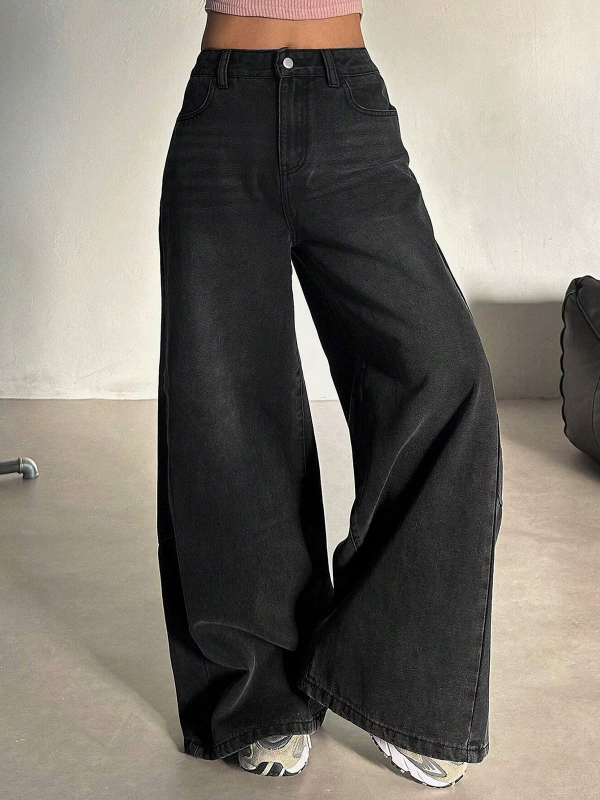 80s Graphite Black Super Wide Leg Jeans