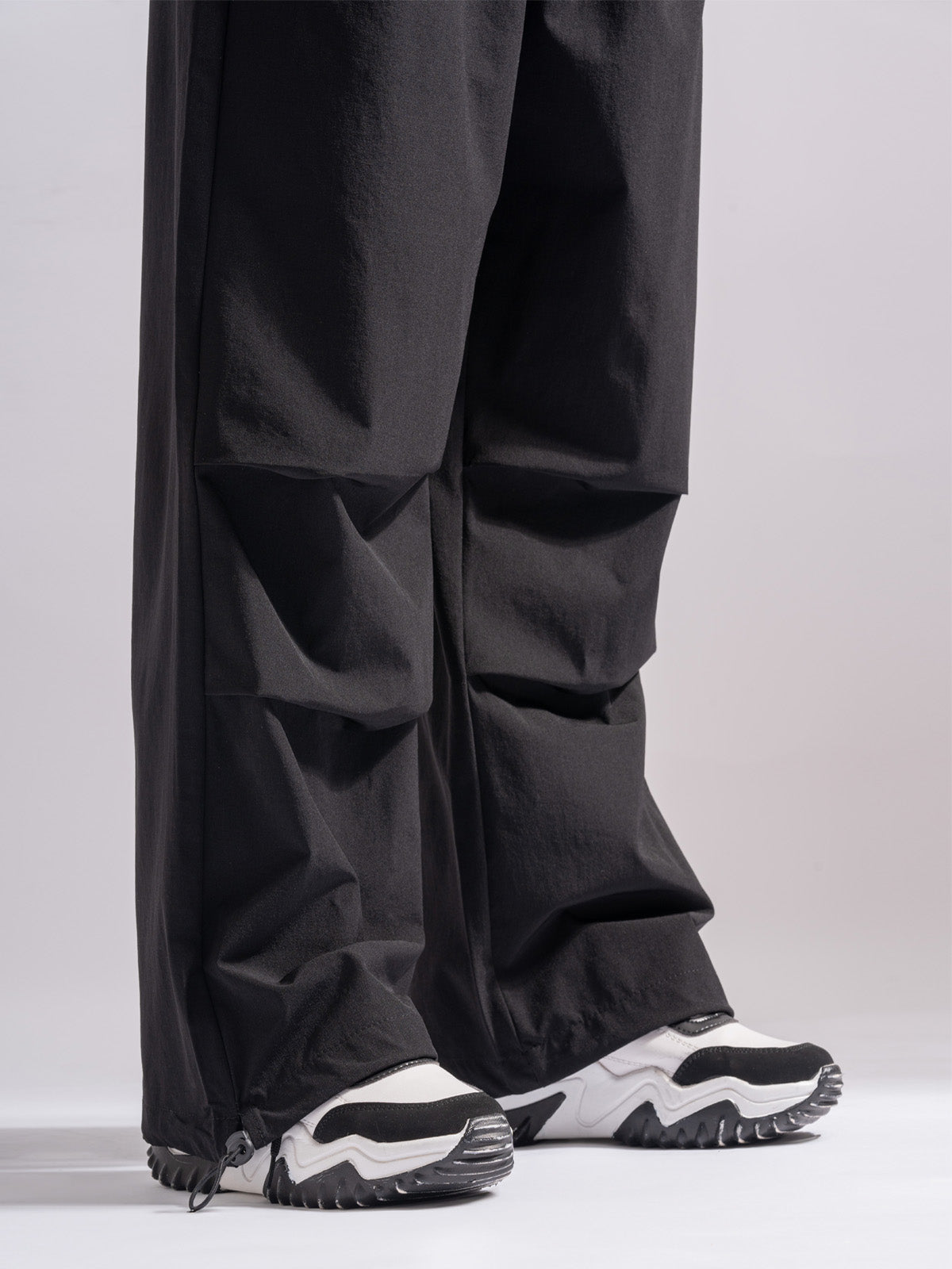 Black Nylon Baggy Parachute Pants