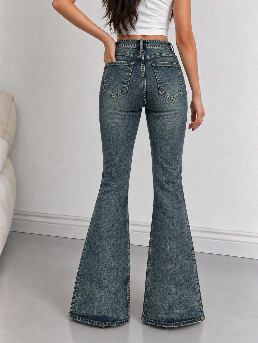 Classic Vintage Blue Washed Bootcut Jeans