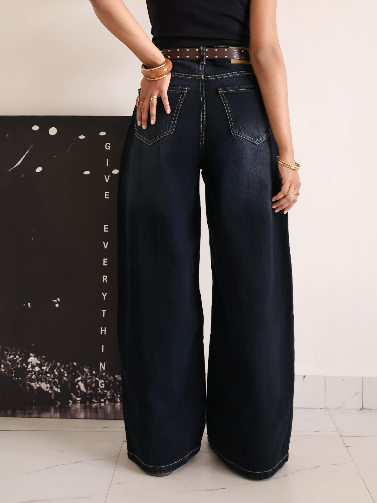 Eclipse Black Panelled Wide Leg Jeans