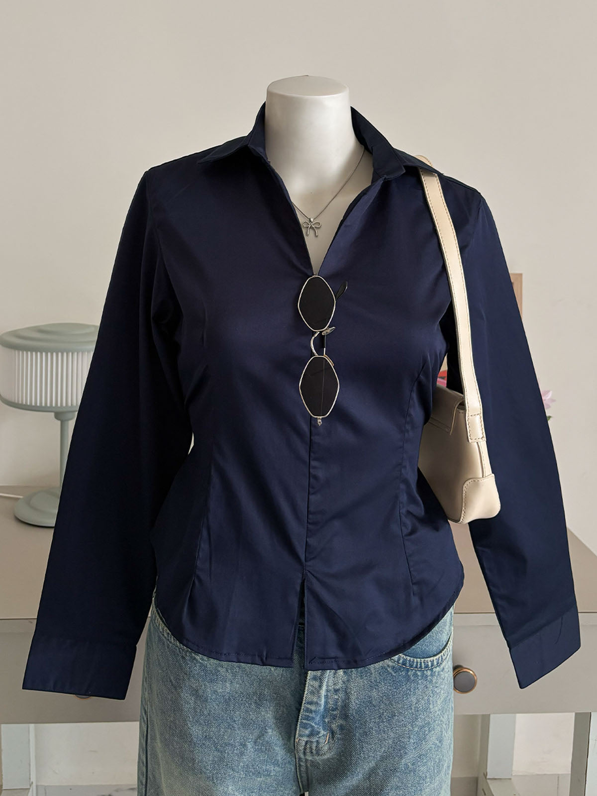 Deep Navy Corset Fitted Shirt