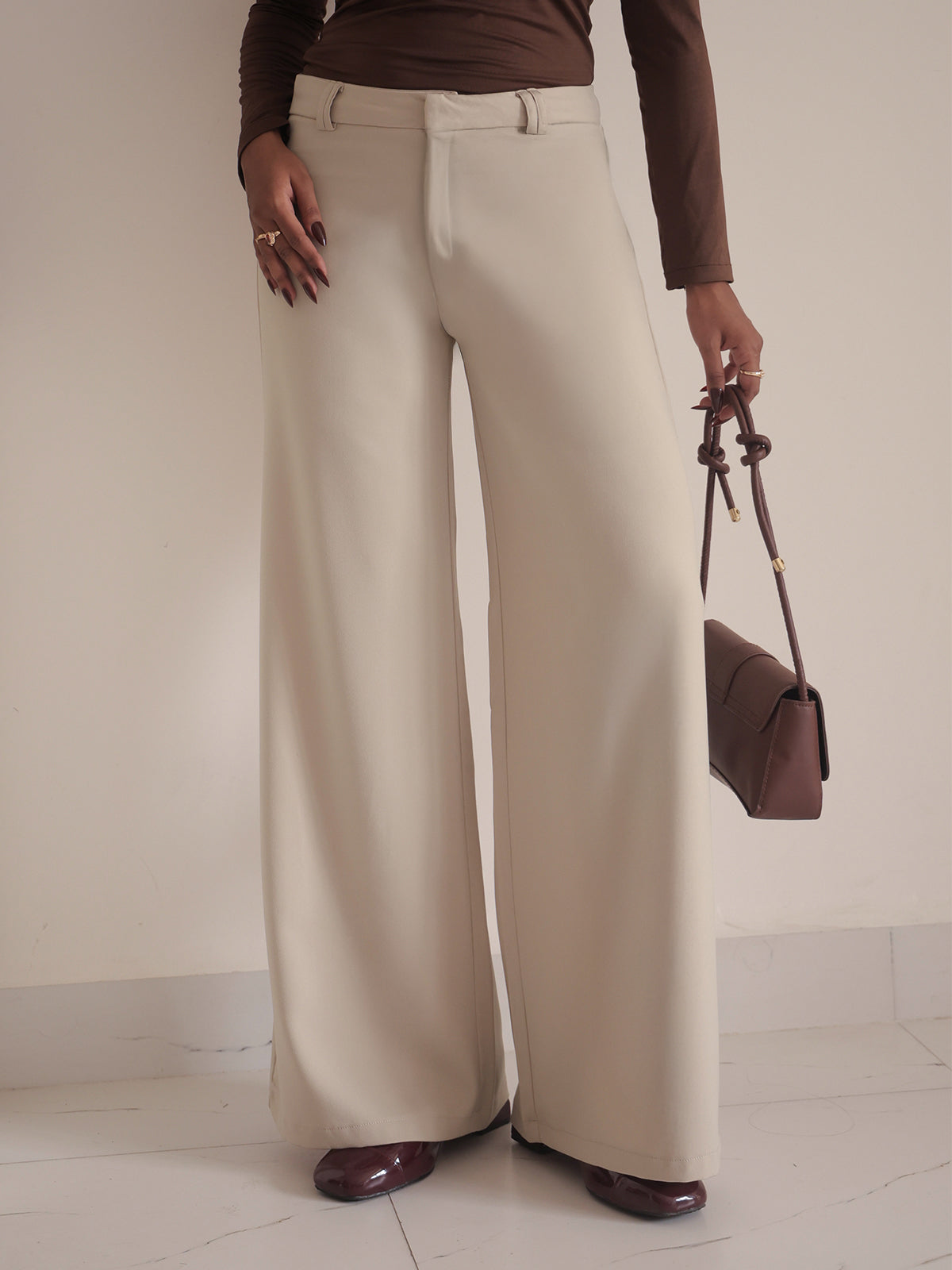 Muted Beige Low Waist Wide Leg Korean Pants