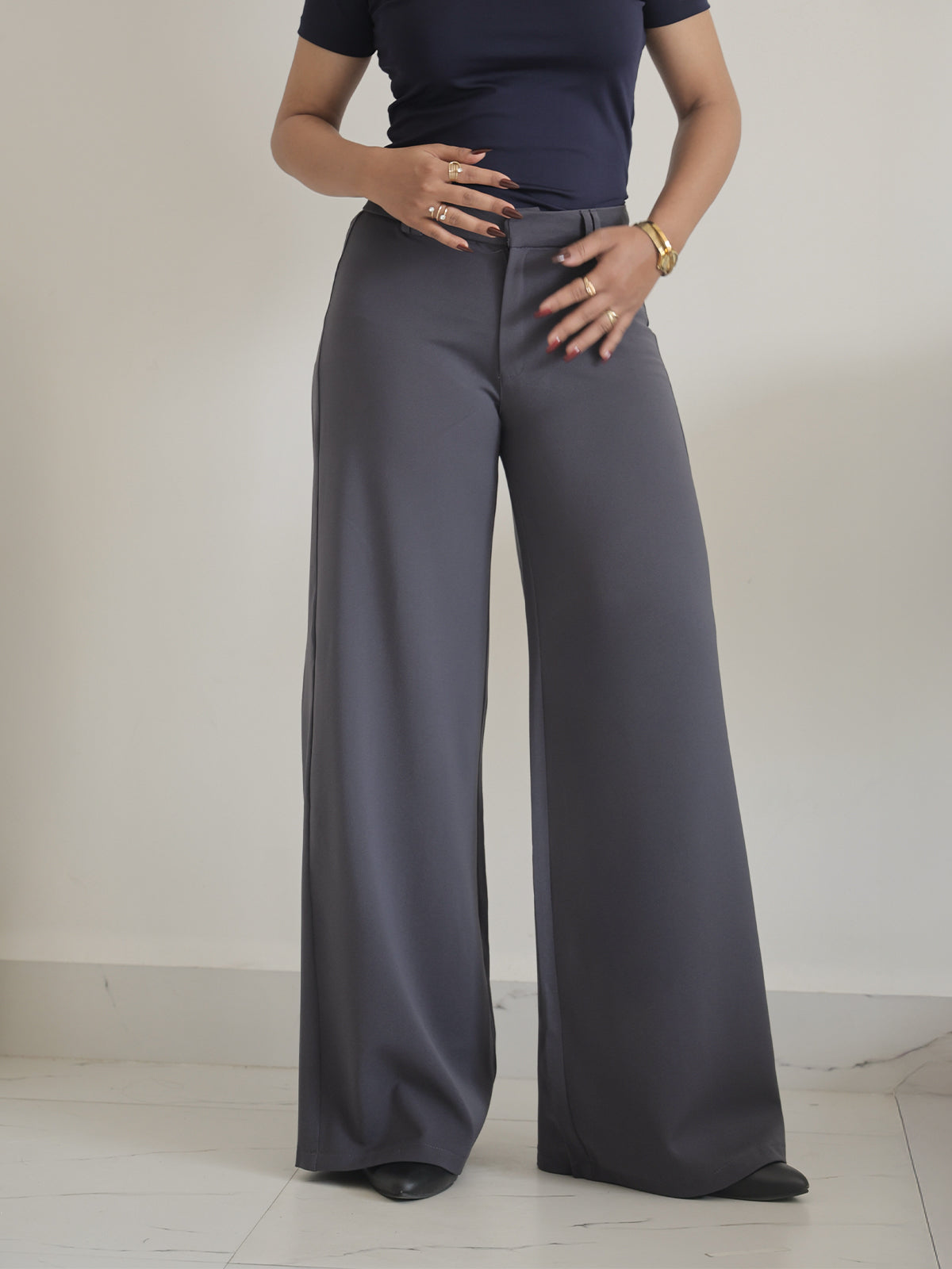Ash Grey Low Waist Wide Leg Korean Pants