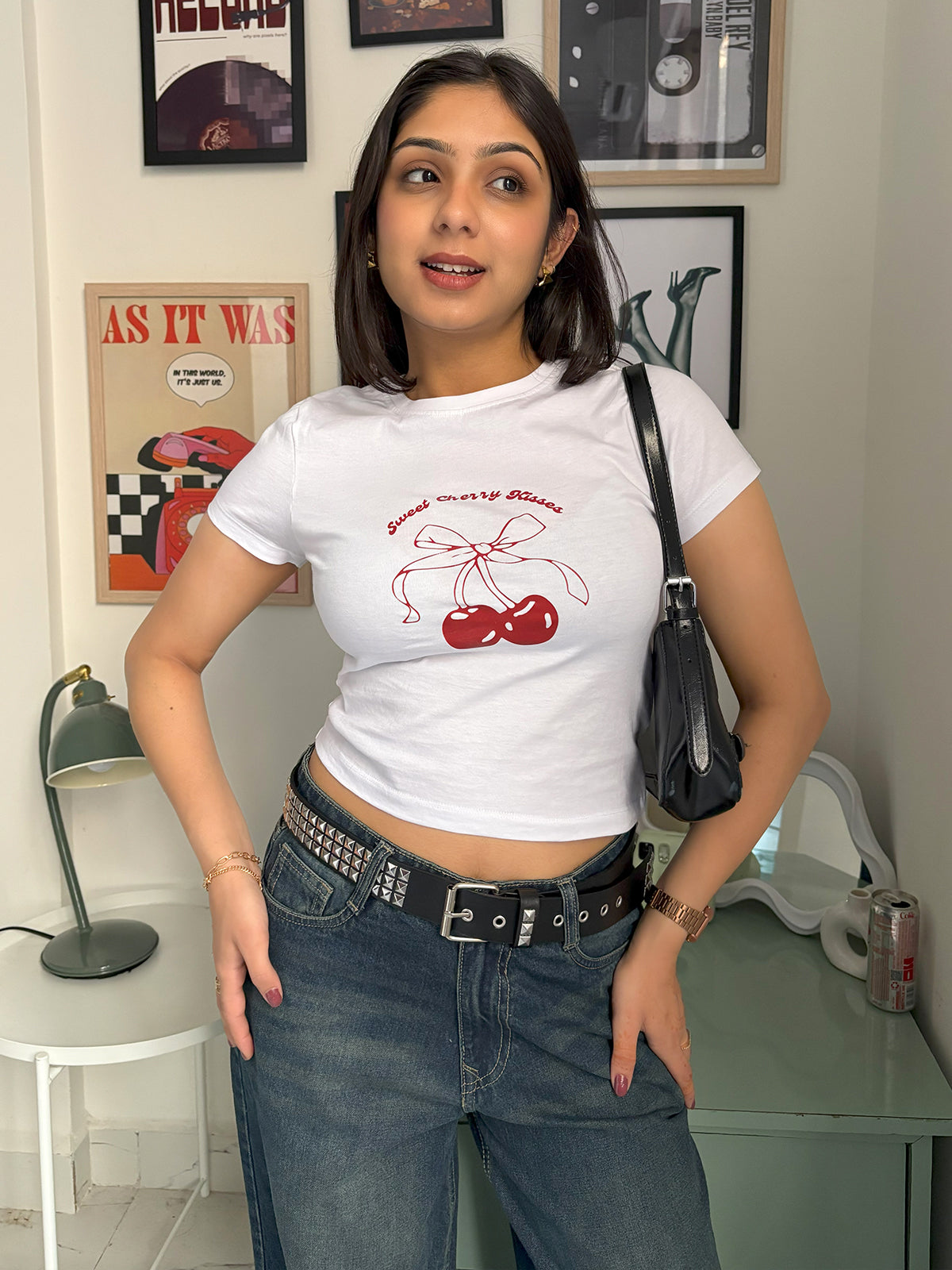 White Sweet Cherry Kisses Graphic Baby Tee