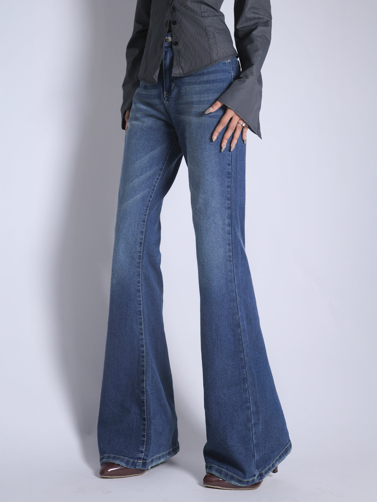 Galactic Blue Tinted Y2K Bootcut Jeans