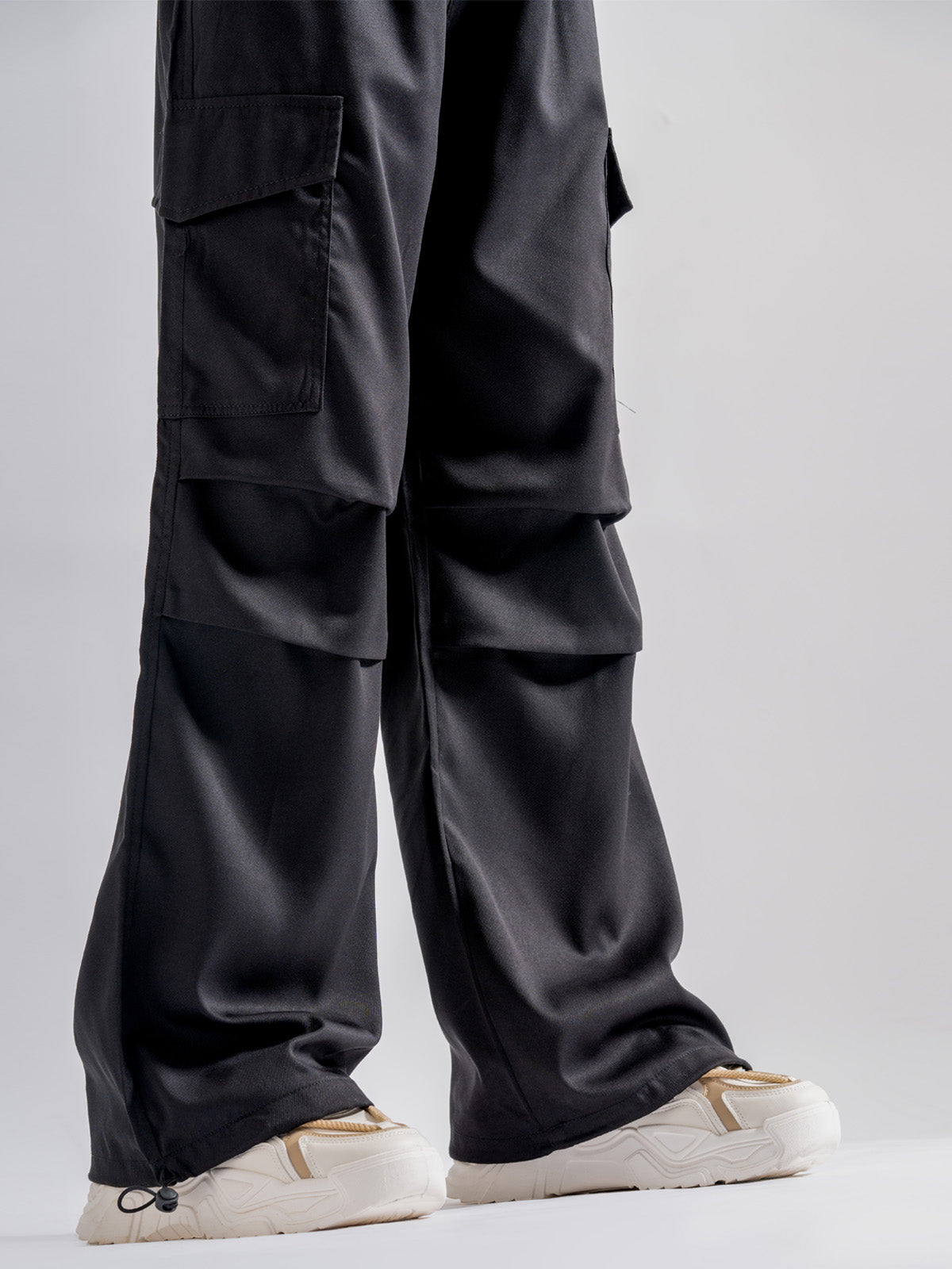 Black Twill Cotton Parachute Pants