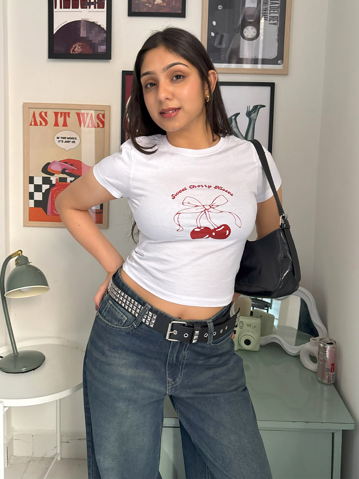 White Sweet Cherry Kisses Graphic Baby Tee