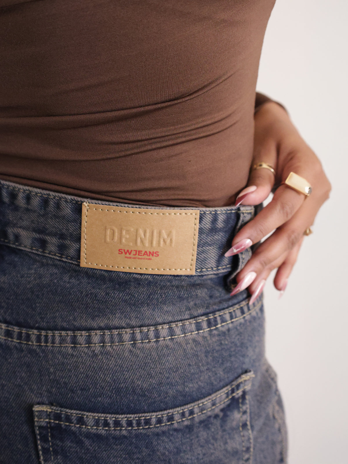 Burnt Blue Panelled Y2K Wide Leg Jeans