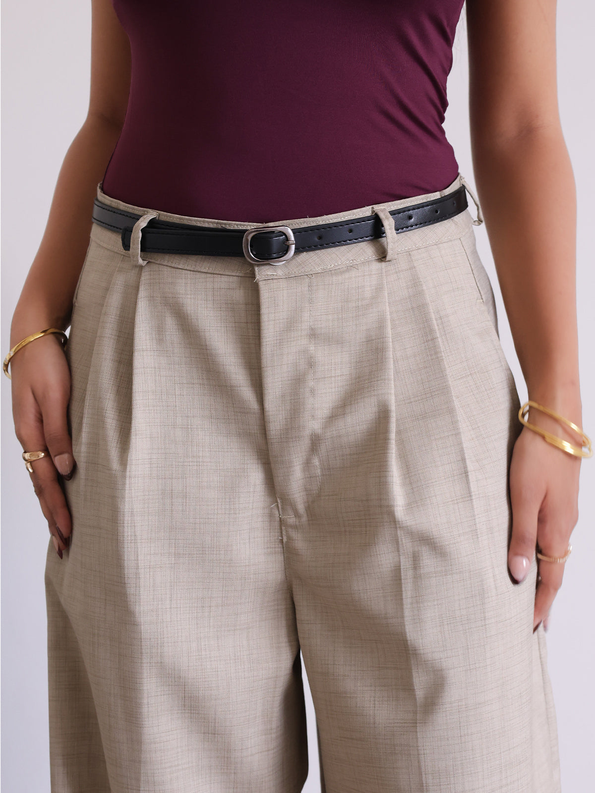 Walnut Brown Belted Wide Leg Korean Pant