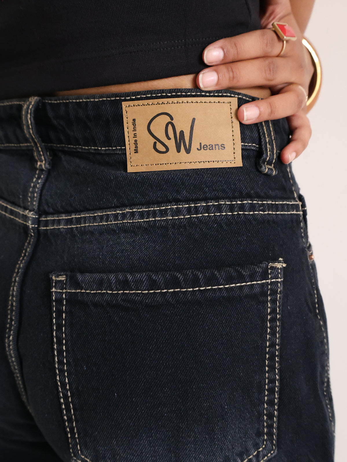 Eclipse Black Panelled Wide Leg Jeans