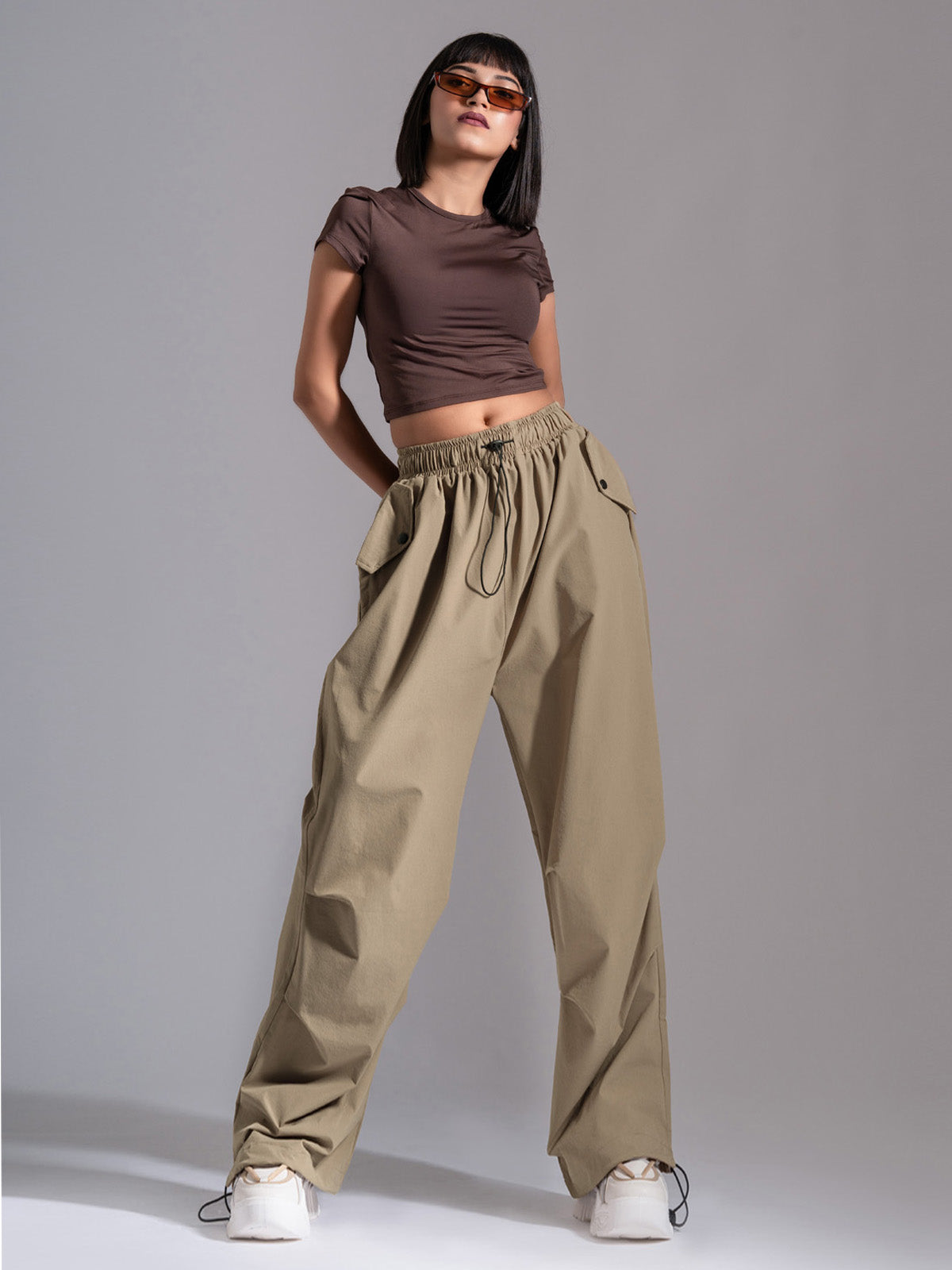 Sand Nylon Baggy Parachute Pants