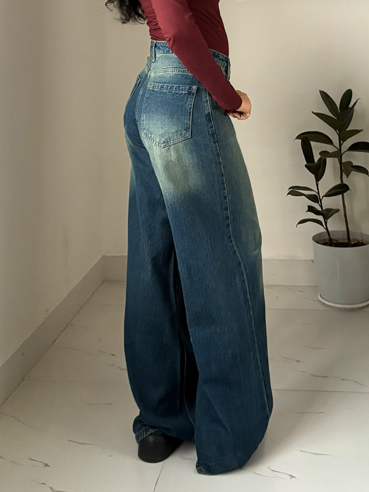 Astral Blue Washed Wide Leg Jeans