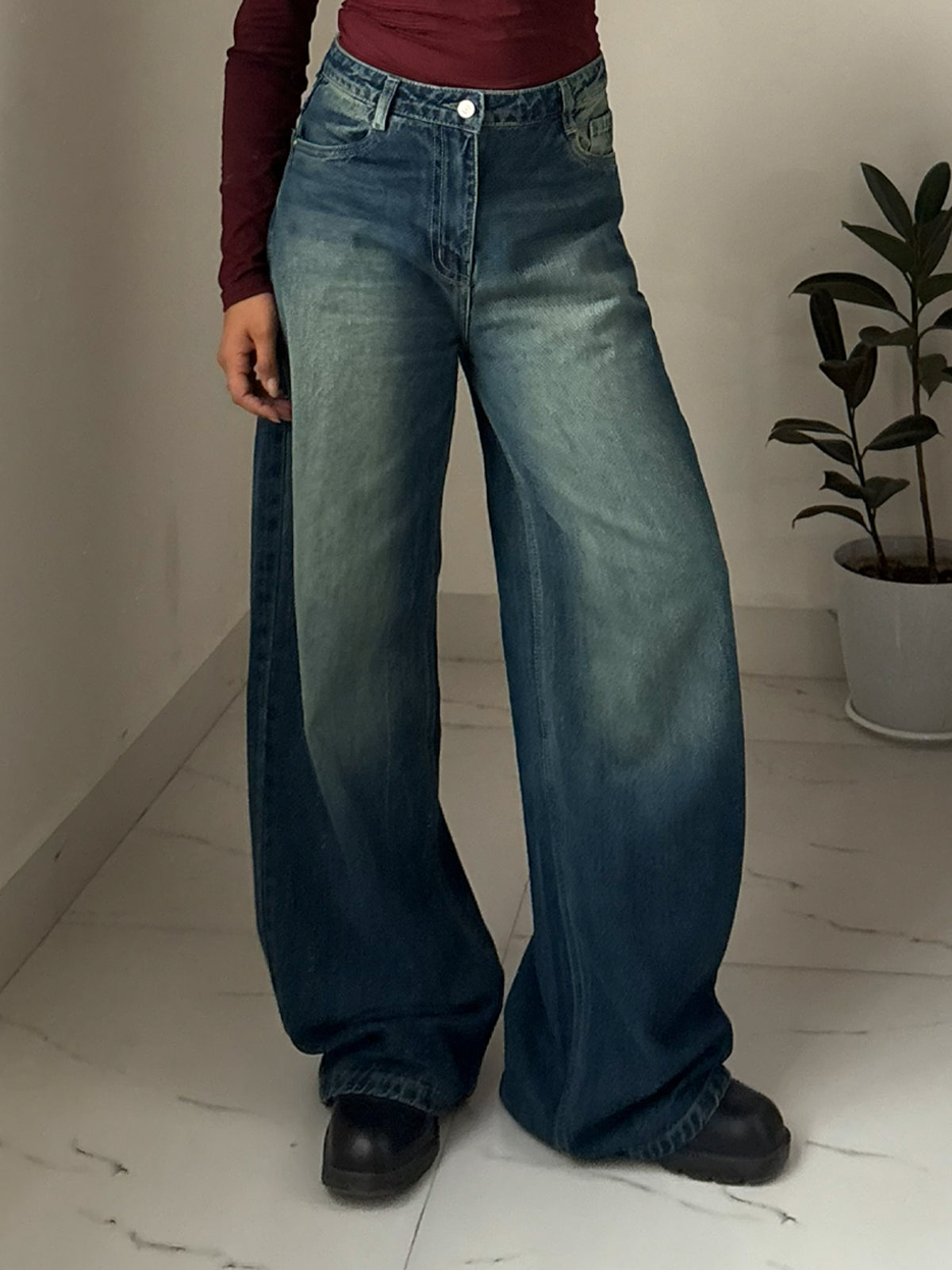 Astral Blue Washed Wide Leg Jeans