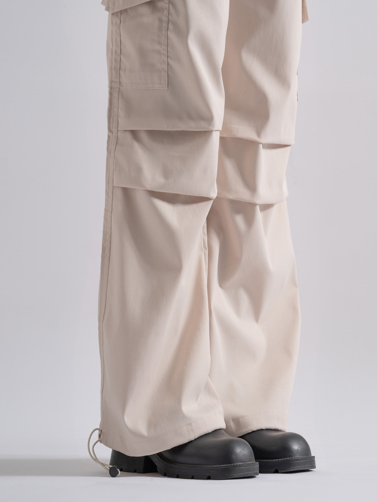 Beige Twill Cotton Parachute Pants