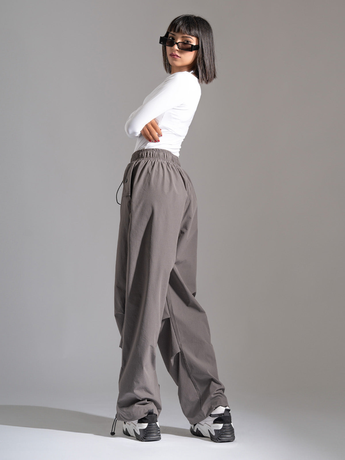 Grey Nylon Baggy Parachute Pants