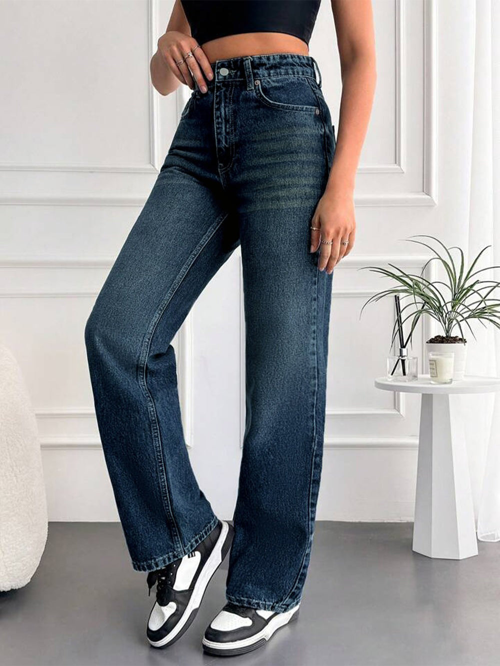 Slate Blue Tinted Stretchable Straight Fit Jeans