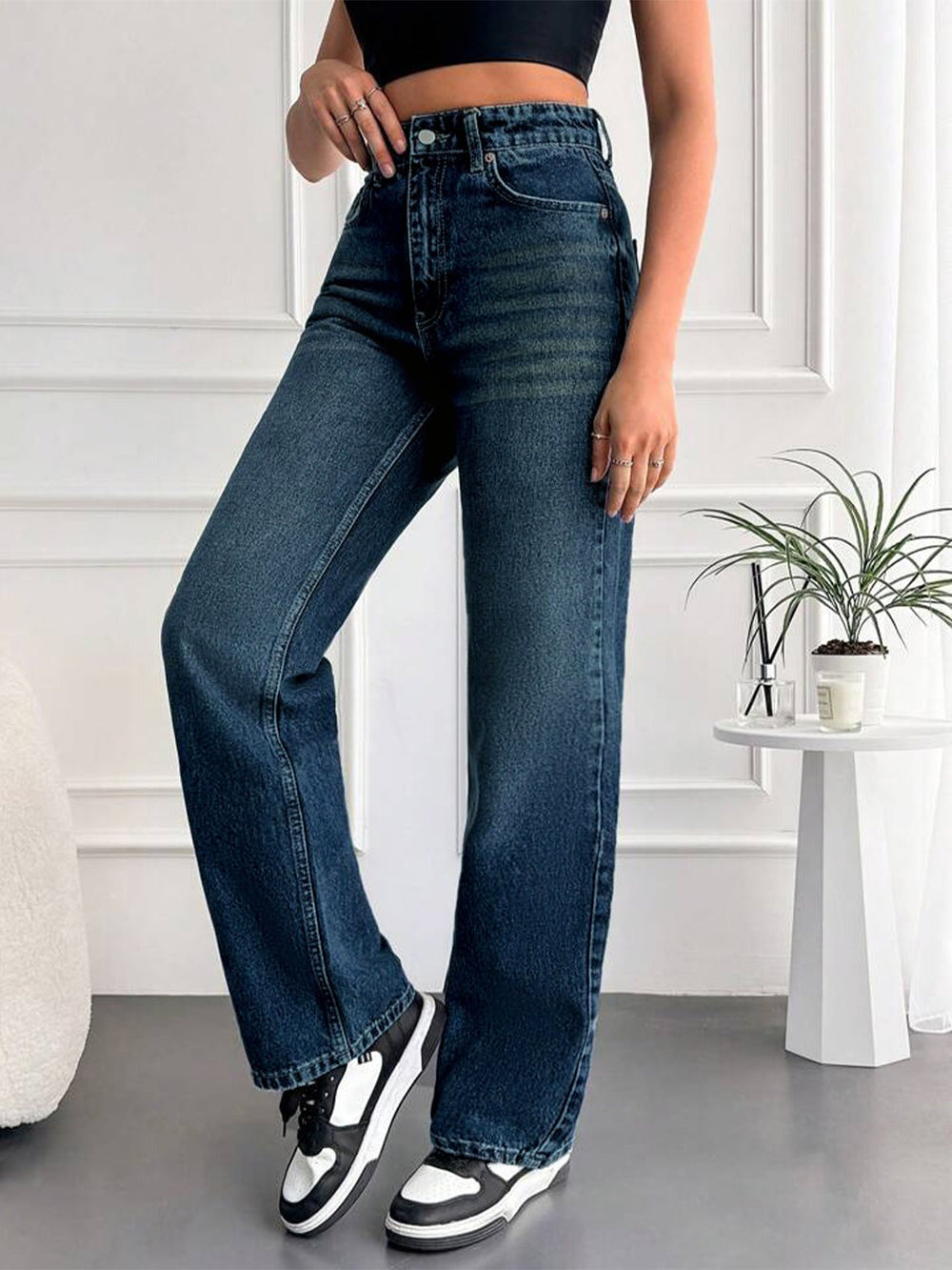 Slate Blue Tinted Stretchable Straight Fit Jeans