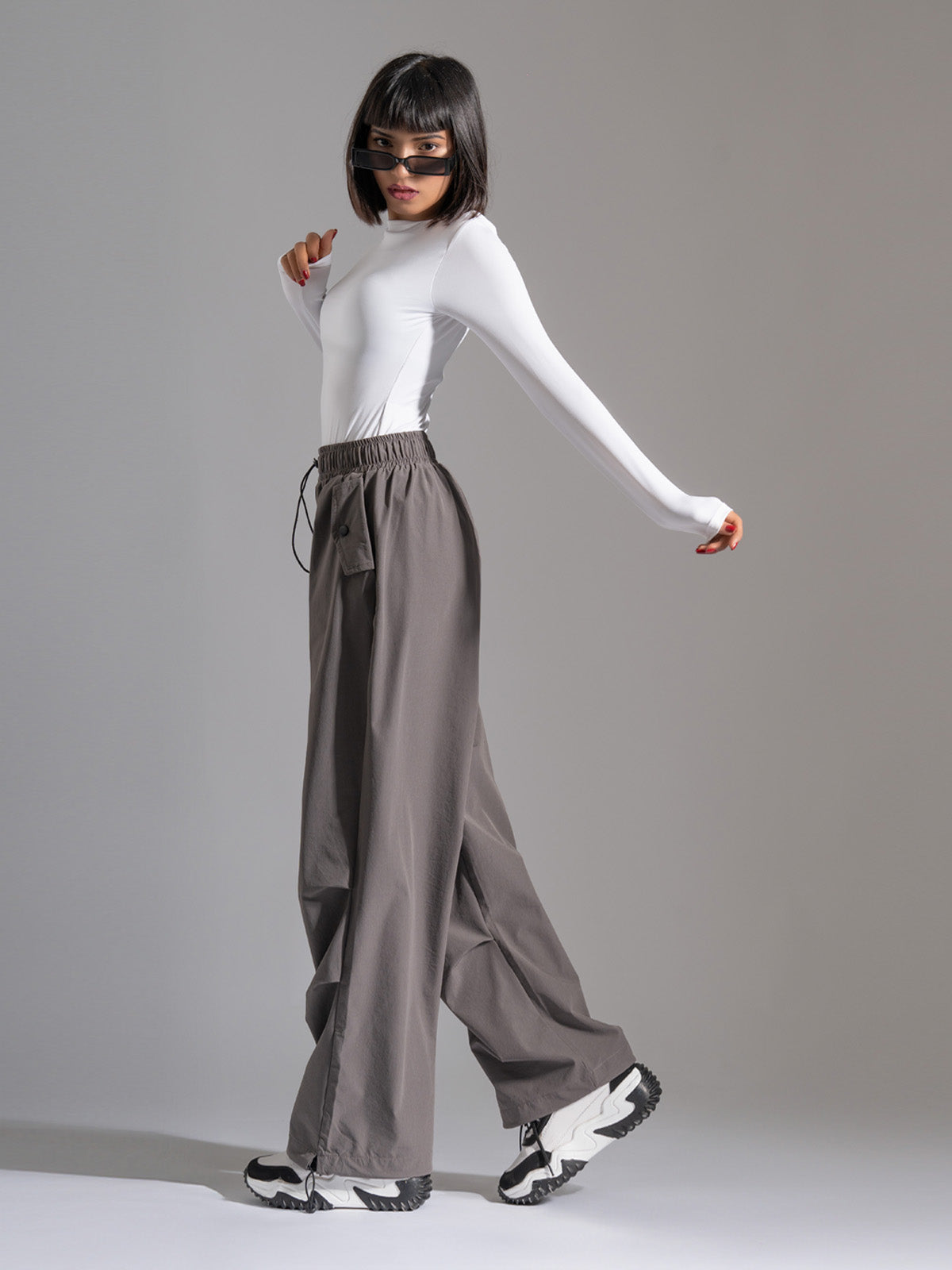 Grey Nylon Baggy Parachute Pants