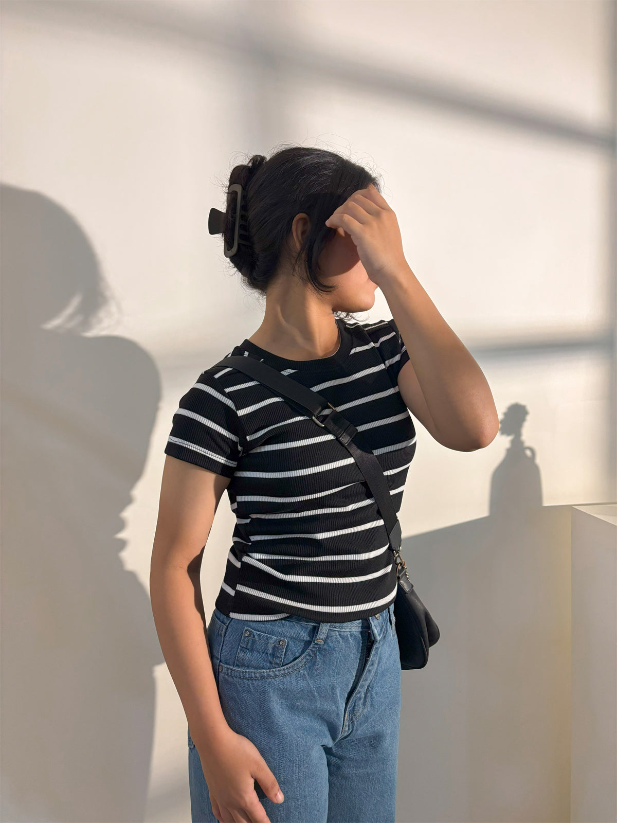 Black Dusk Striped Ribbed Tee