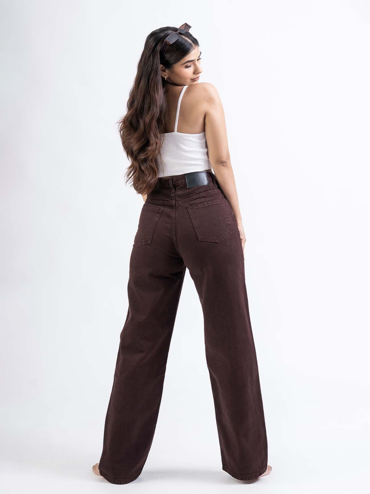 Brown High Waist Wide Leg Jeans