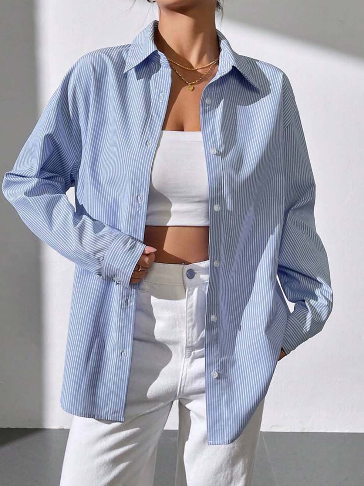 Blue Striped Drop Shoulder Shirt