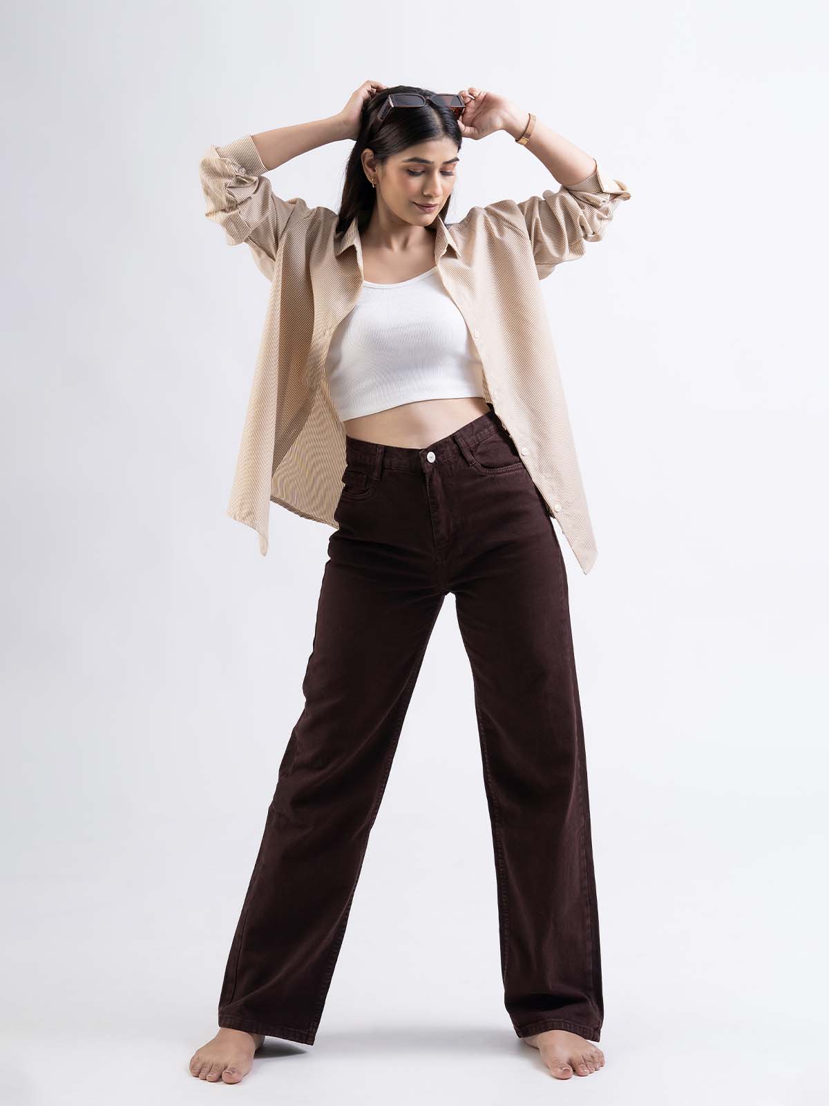 Brown High Waist Wide Leg Jeans