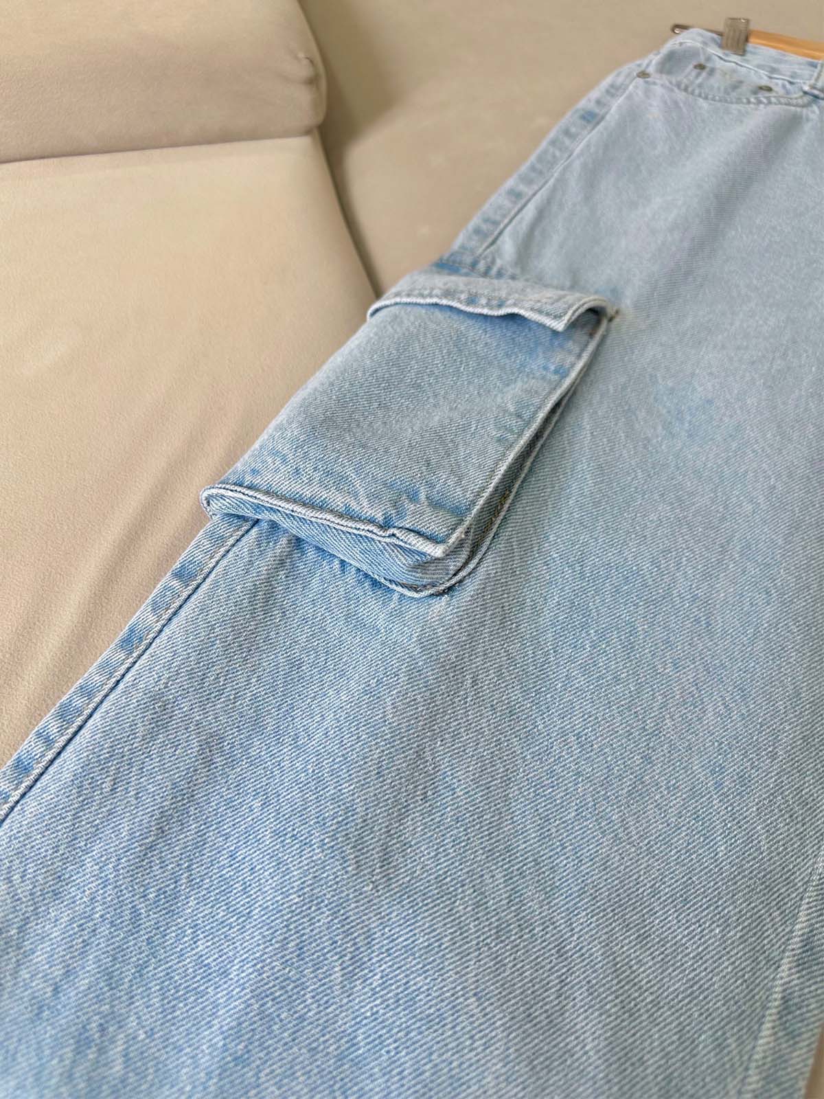 Sky Blue Box Pocket Straight Fit Cargo