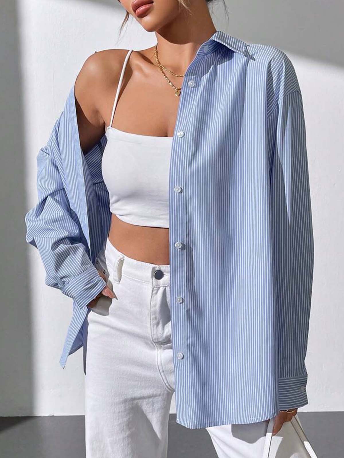 Blue Striped Drop Shoulder Shirt