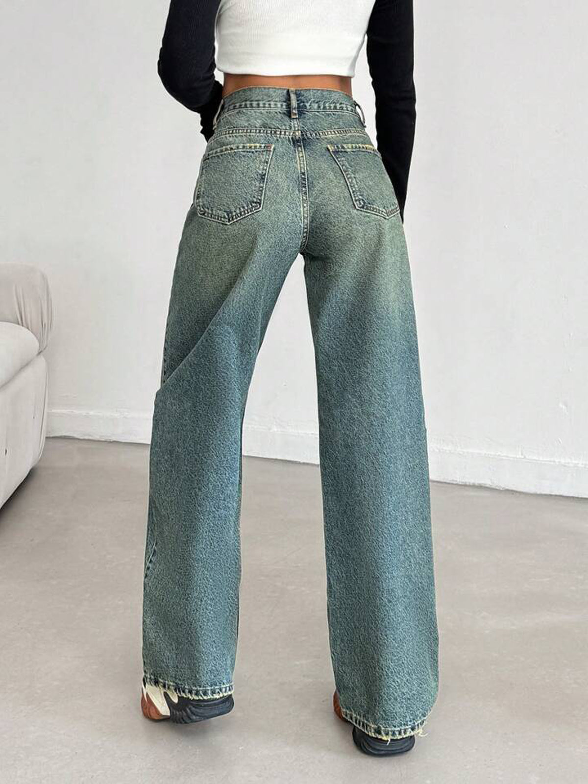 Cyber Green Acid Wash Straight Leg Jeans