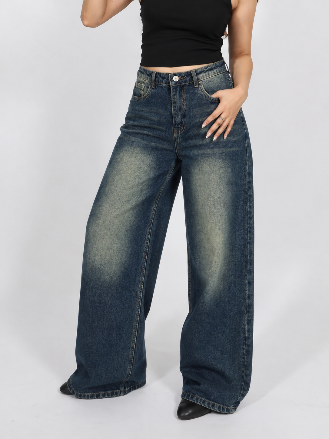 Oxford Blue Washed Wide Leg Jeans