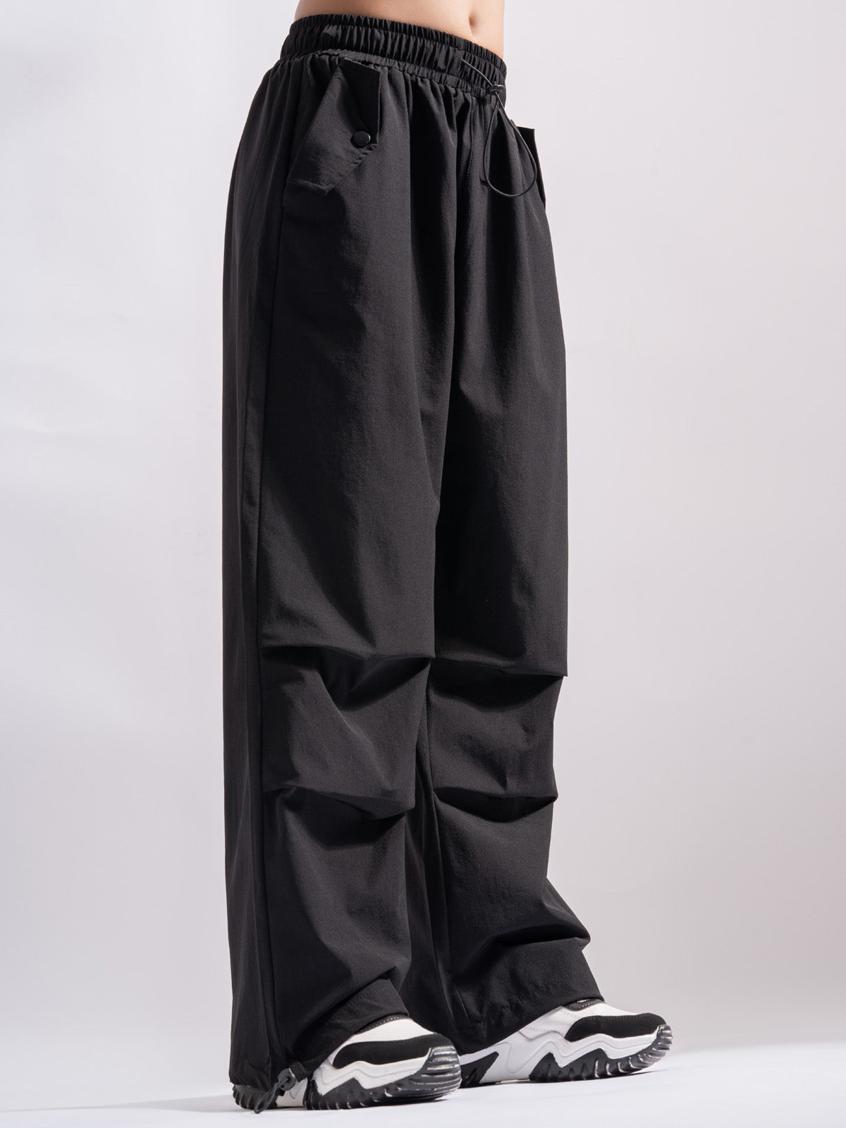 Black Nylon Baggy Parachute Pants