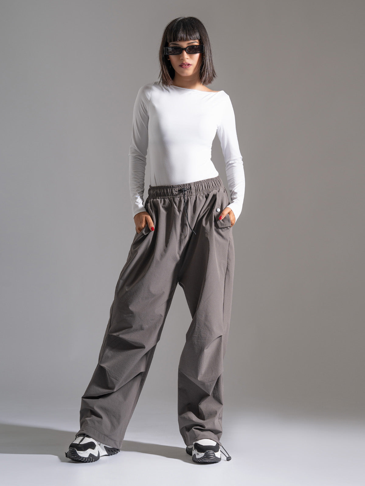 Grey Nylon Baggy Parachute Pants