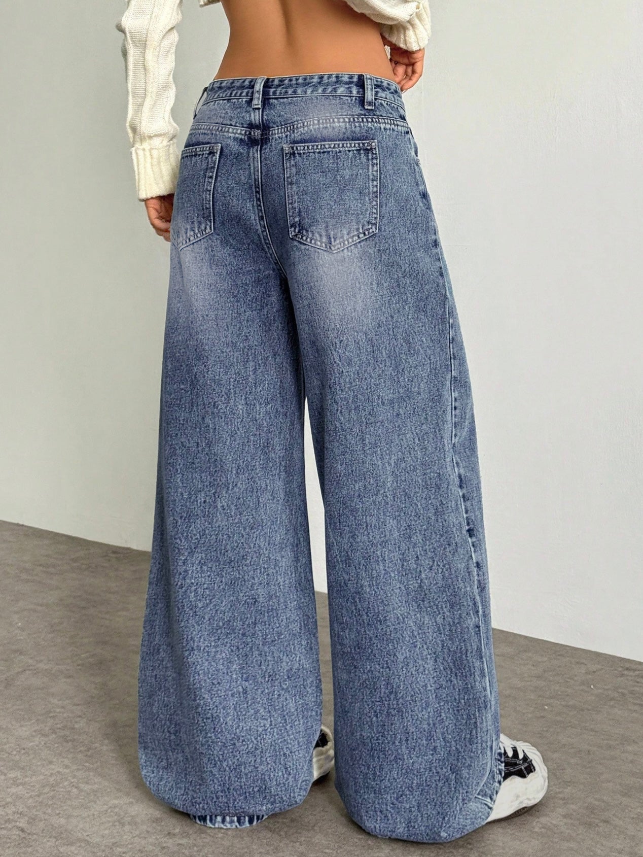 Dusty Cloud Blue Whisker Super Wide Leg Jeans