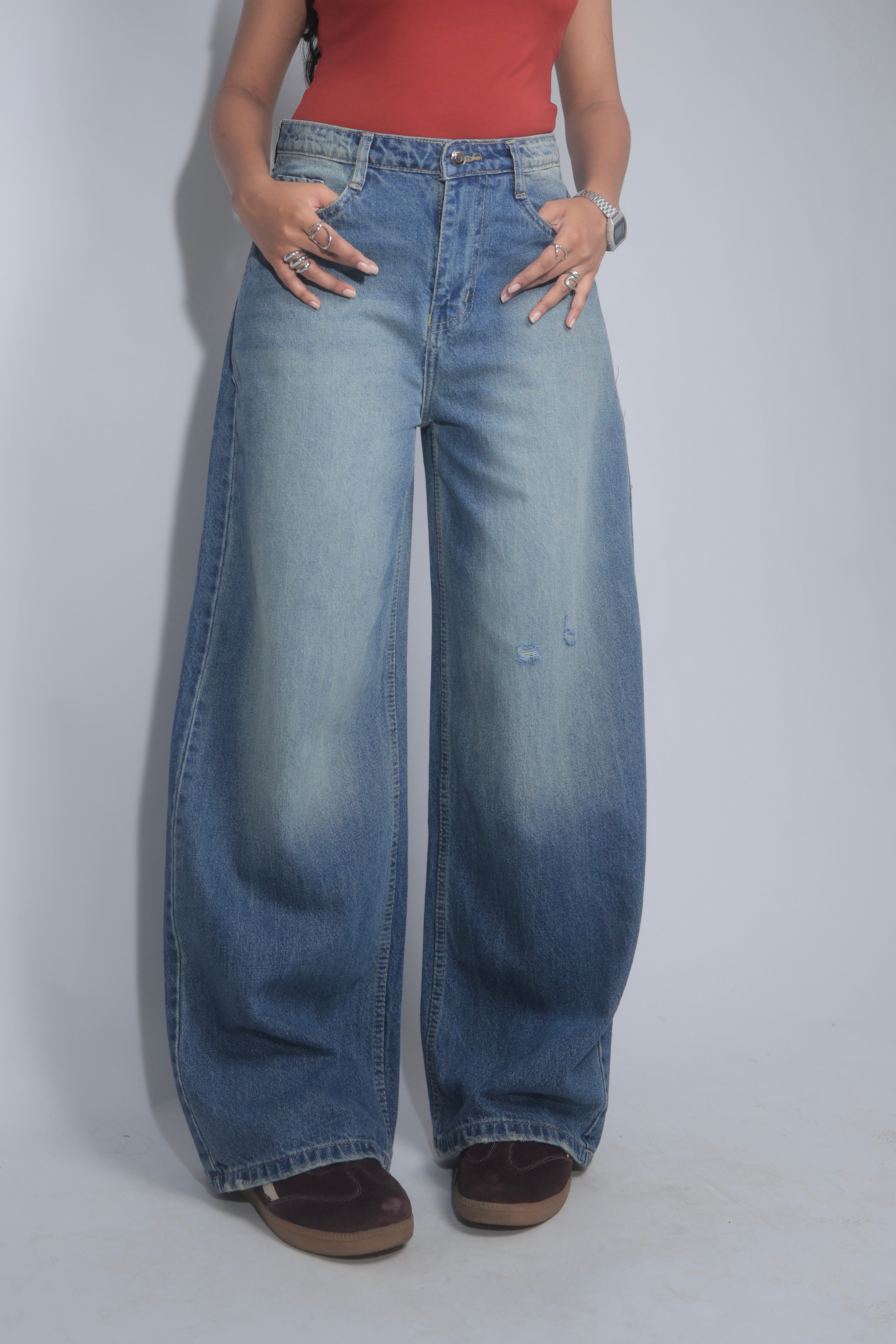 Airy Blue Washed Wide Leg Jeans